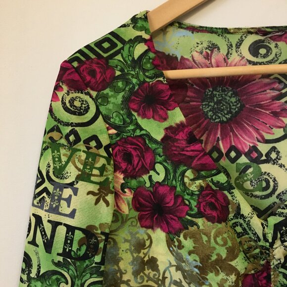 Y2K 'Save The World' Retro Flowers + Text Printed Mesh Top - Picture 3 of 16